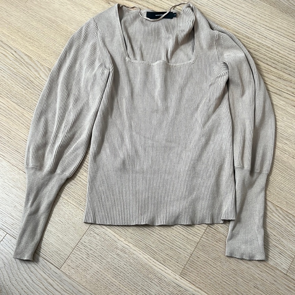 Vero Moda knitted sweater with square neck and volume sleeve in tan in medium